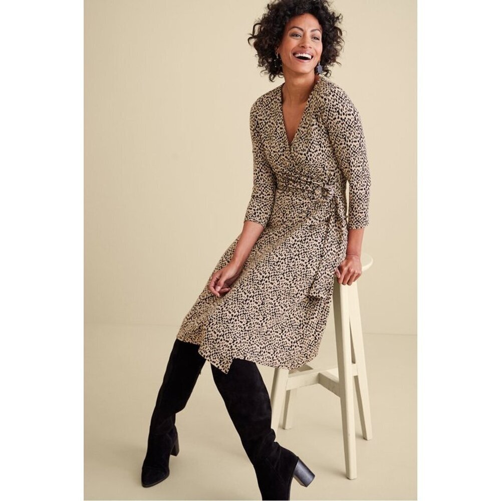 Y Soft Surroundings Damaria Leopard Animal Print Wrap V Neck MIDI Dress